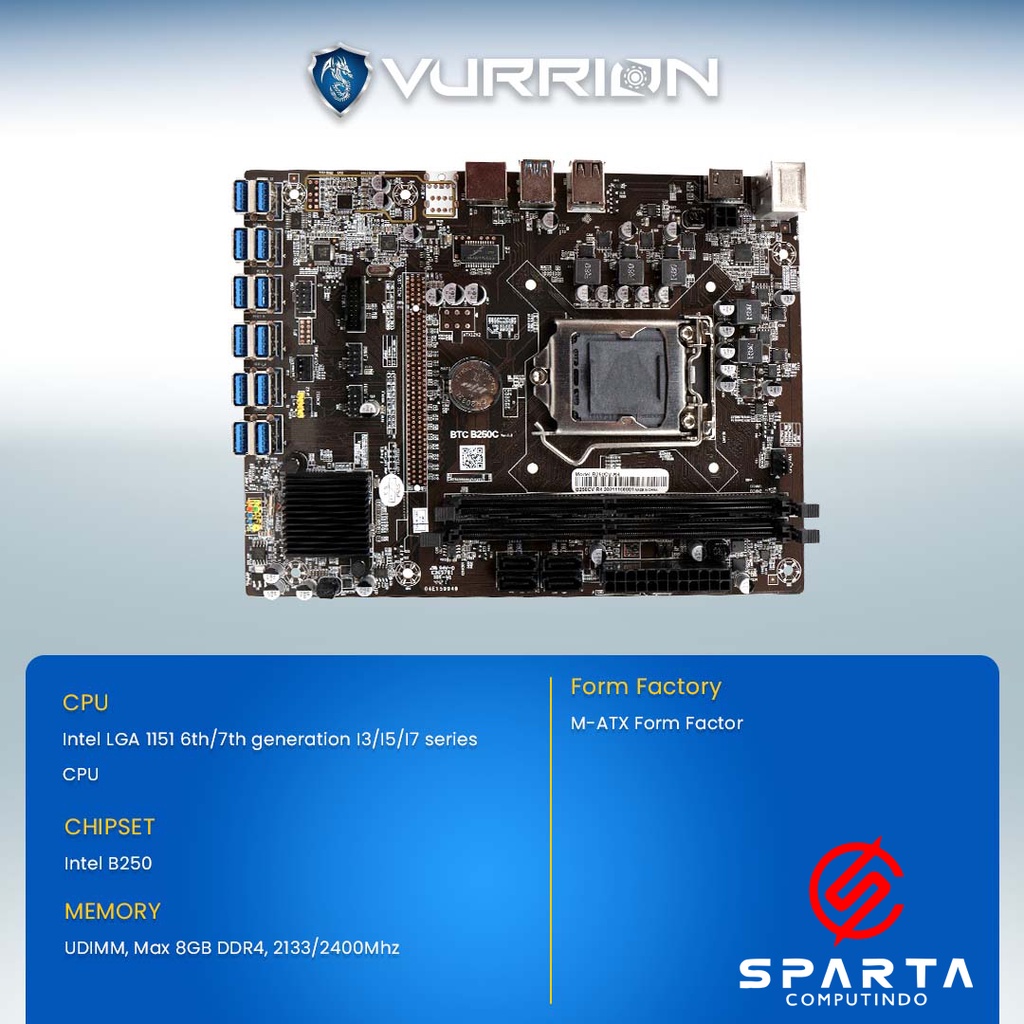 Motherboard Vurrion Miner Pro B250 BTC U3 New Garansi Resmi