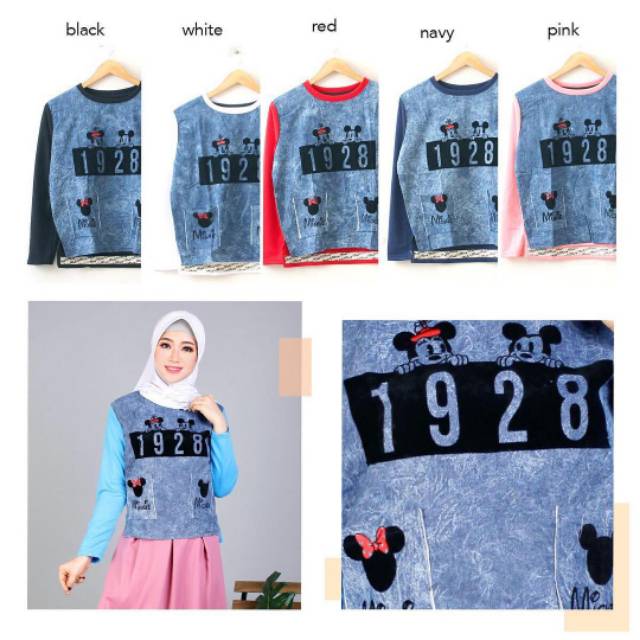Kaos kombinasi jeans lengan panjang 1928