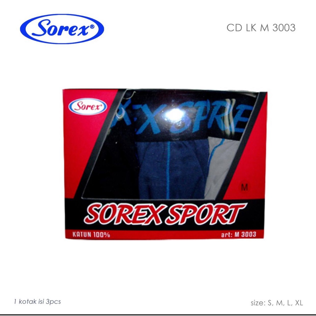 CD SOREX PRIA M3003 ( HARGA DI ATAS 1BOX ISI 3PCS ) - SOREX SPORT - CELANA DALAM PRIA MURAH BAHAN KATUN ANTI IRITASI DAN LEMBUT BAGUS DAN NYAMAN - CD SOREX COWOK ANAK DEWASA REMAJA - SIZE M L XL - KARET LEBAR MODEL SPORT - AR98STORE