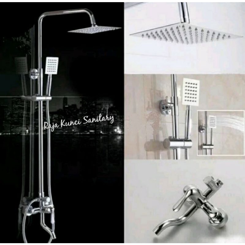 Shower Tiang Column Kotak Hitam Black/Shower Set Panas Dingin Stainless Chrome