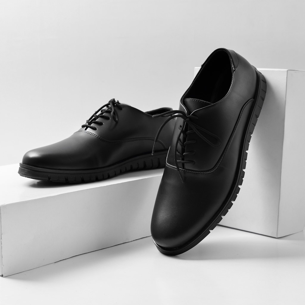 HOUSTON FULL BLACK ORIGINAL x ARF Sepatu Formal Hitam Tali Pria Pantofel Kerja Kantor Dinas Resmi Guru Kantoran Pesta Undangan Wedding Kondangan Nikah Wisuda Kuliah Modern Casual Derby Oxford Semi Kulit Premium Men Footwear Keren Terbaru Kekinian Branded