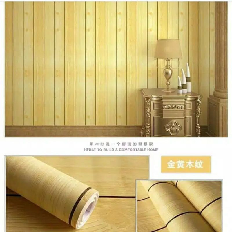 Wallpaper Sticker Dinding Motif Kayu Kuning Ukuran 10 meter x 45 cm