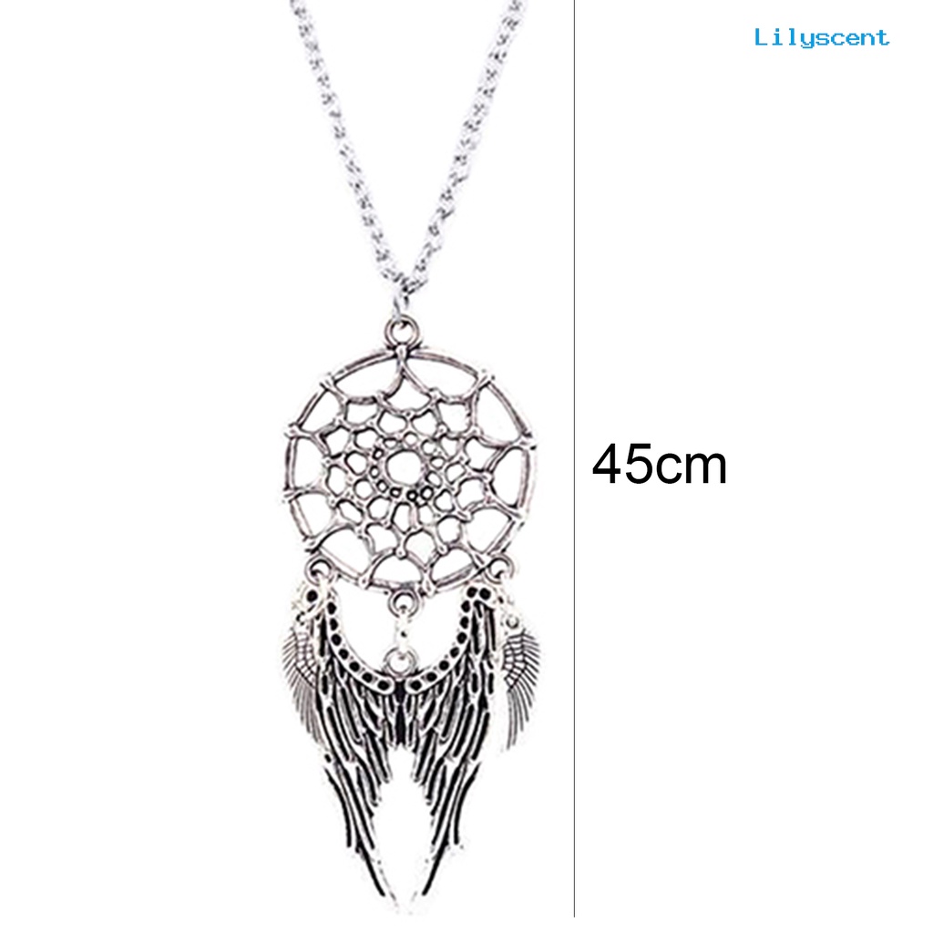 Kalung Rantai Desain Dream Catcher Sayap Bulu Gaya Etnik Untuk Wanita