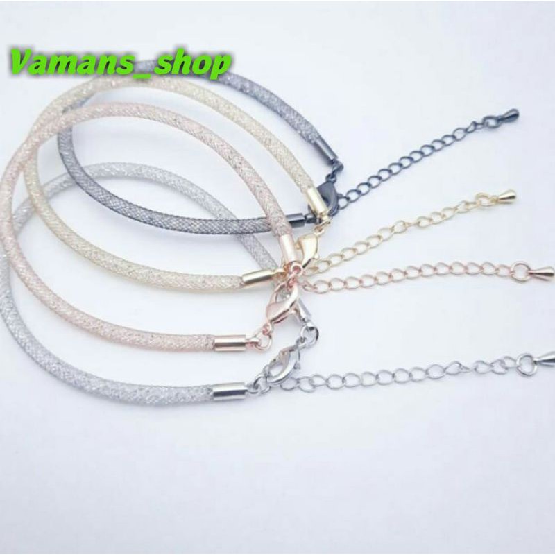 Gelang Tali Kawat Glitter Diamond Premium Waterproof Untuk Charm Liontin Mainan Emas Hongkong