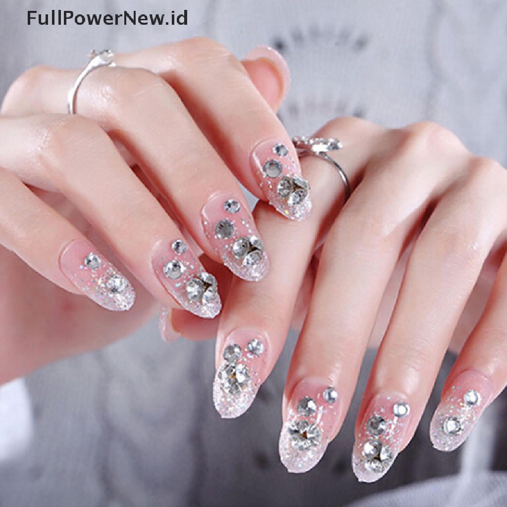 24 Pcs Kuku Palsu 3d Warna Pink Transparan Aksen Berlian Imitasi Dengan Lem Untuk Pengantin