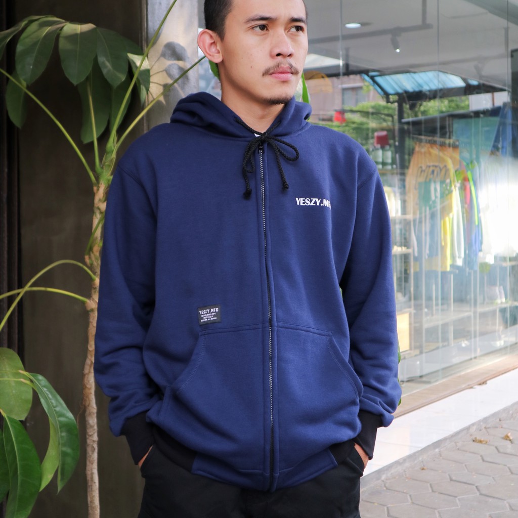 YESZY.MFG Zip Hoodie Navy Britannic F. White