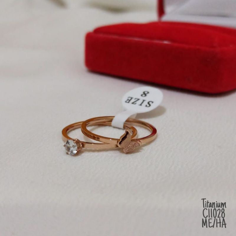 Cincin Titanium Kupu Set 2pc warna Rosegold C11028