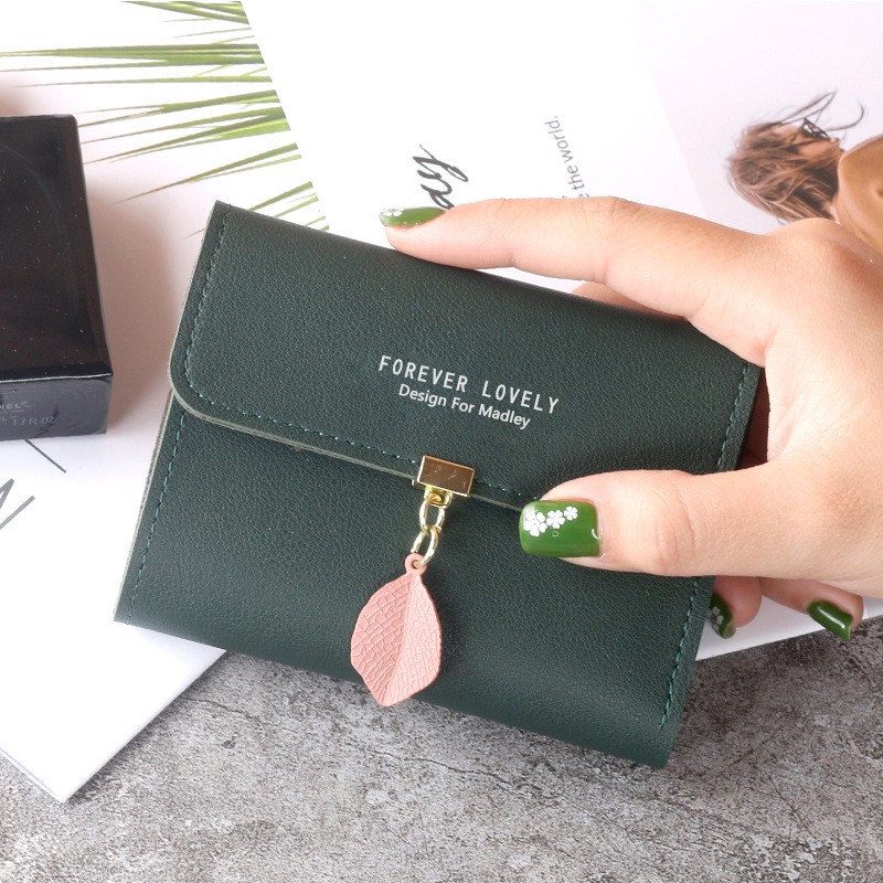 *Alibaba* Dompet Kecil Forever Young Daun Wanita Bahan PU Kulit Pendek