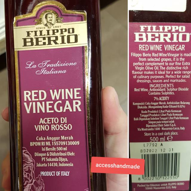 

Filippo Berio Red Wine Vinegar 500ml minyak cuka makan sehat salad dressing