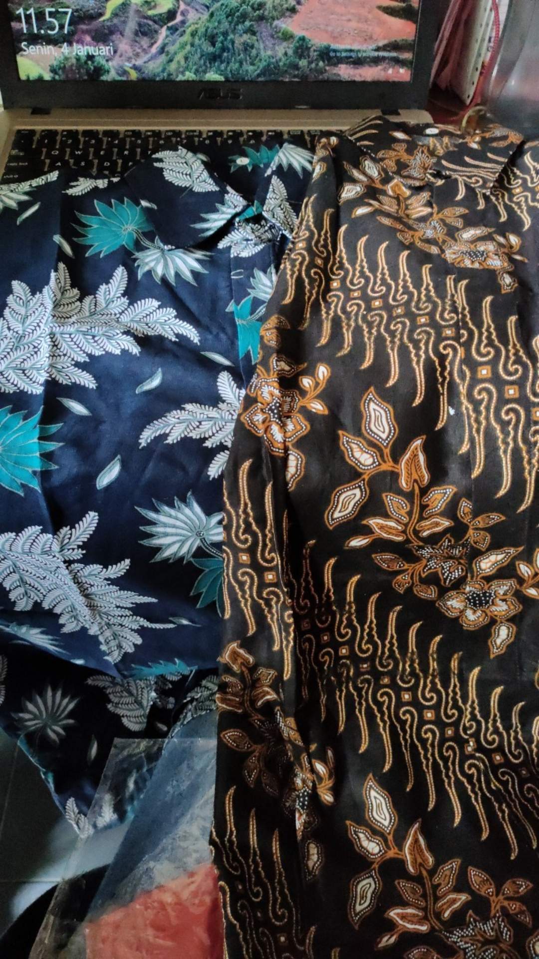 Bswart Batik Hrb026 Kenongo Hem Batik Daun Biru Kemeja Batik Pria