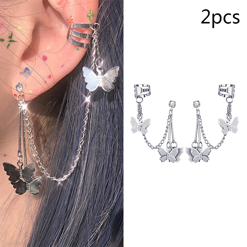 IFYOU Korea Fashion Pearl Metal Ear Clip Set Butterfly Crystal Tassel Earrings Women Jewelry Accessories