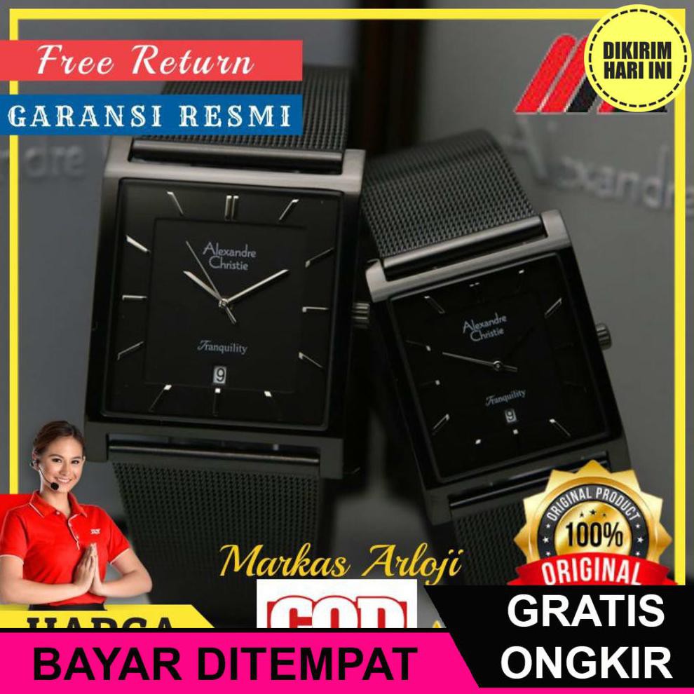 (BAYAR DITEMPAT) OE4044 JAM TANGAN ALEXANDRE CHRISTIE AC8629 FULL BLACK COUPLE PASANGAN GARANSI