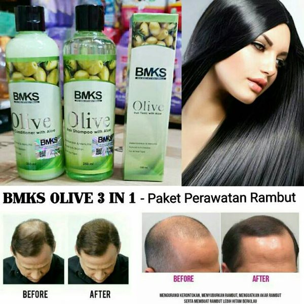 Paket Penyubur Rambut Shampo + Tonic + Kondisioner Ampuh Menumbuhkan Menebalkan | BMKS Olive