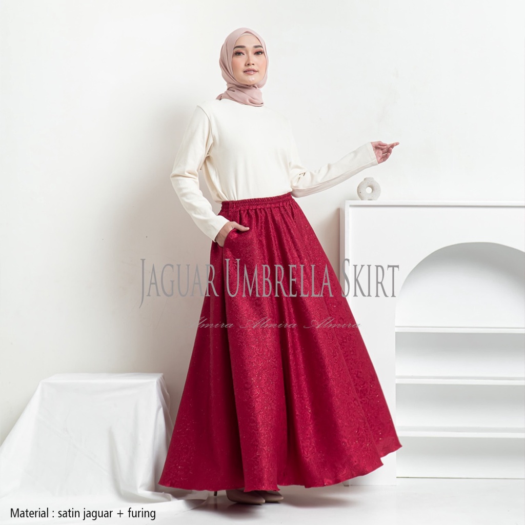 Rok Panjang Wanita Payung Muslimah  Satin Velvet Jaguar Umbrella Skirt Griyaraditya Almira