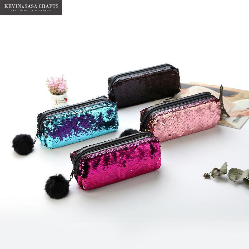 

New Reversible Sequin Pencil Case for Girls School Supplies Super Big School Bts Stationery Gift