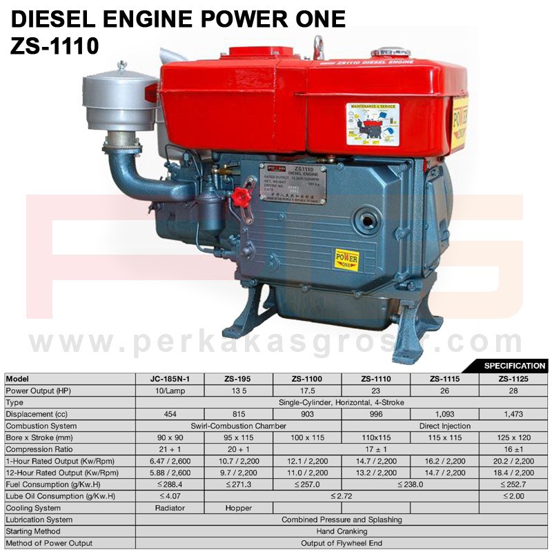 Diesel Engine POWER ONE ZS 1110 MESIN PENGGERAK POWERONE ZS1110