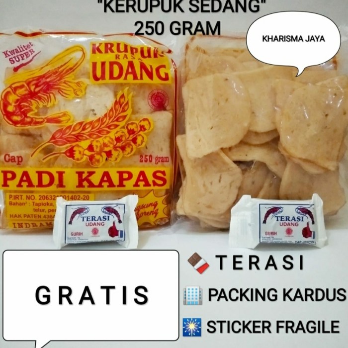 MURAH Kerupuk Udang Padi Kapas ukuran sedang 250gram GRATIS terasi