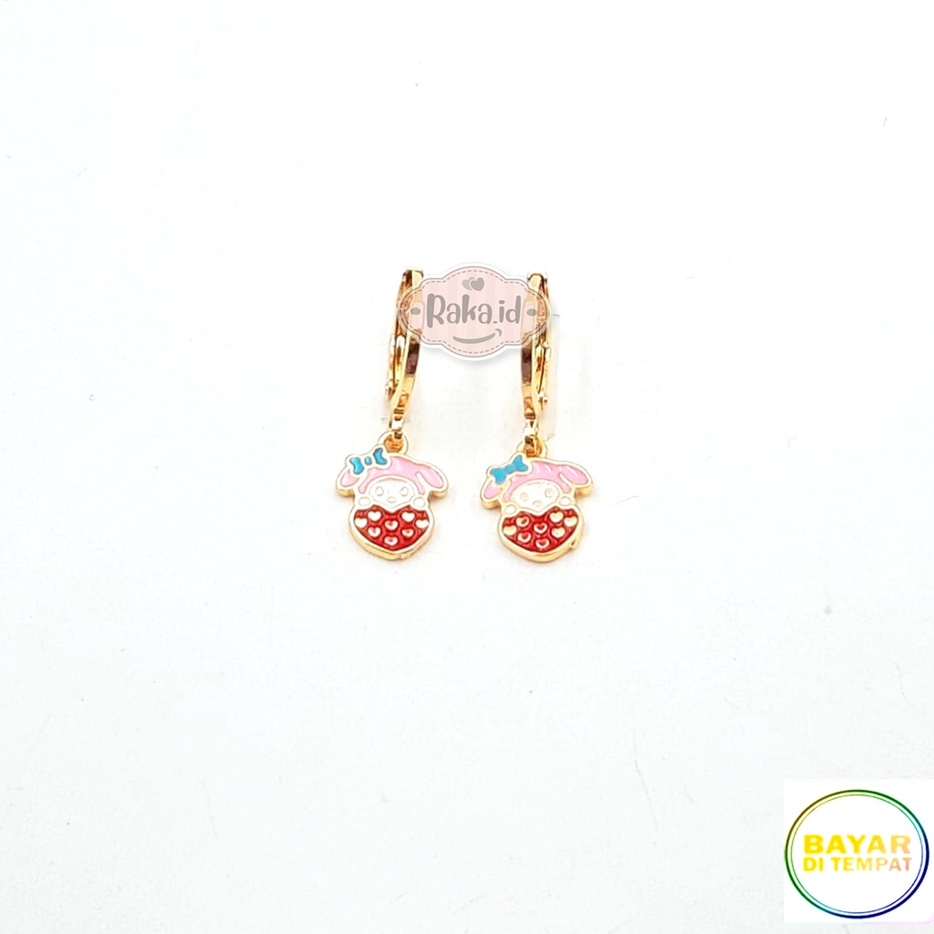 Anting Clip / Klip Bulat Motif Melody Strawberry Pink Perhiasan Aksesoris Wanita 1124