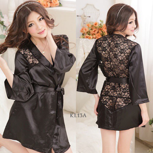 [READY STOK] NIGHT GOWN KIMONO LINGERIE BAJU TIDUR KIMONO WANITA HITAM KL13A