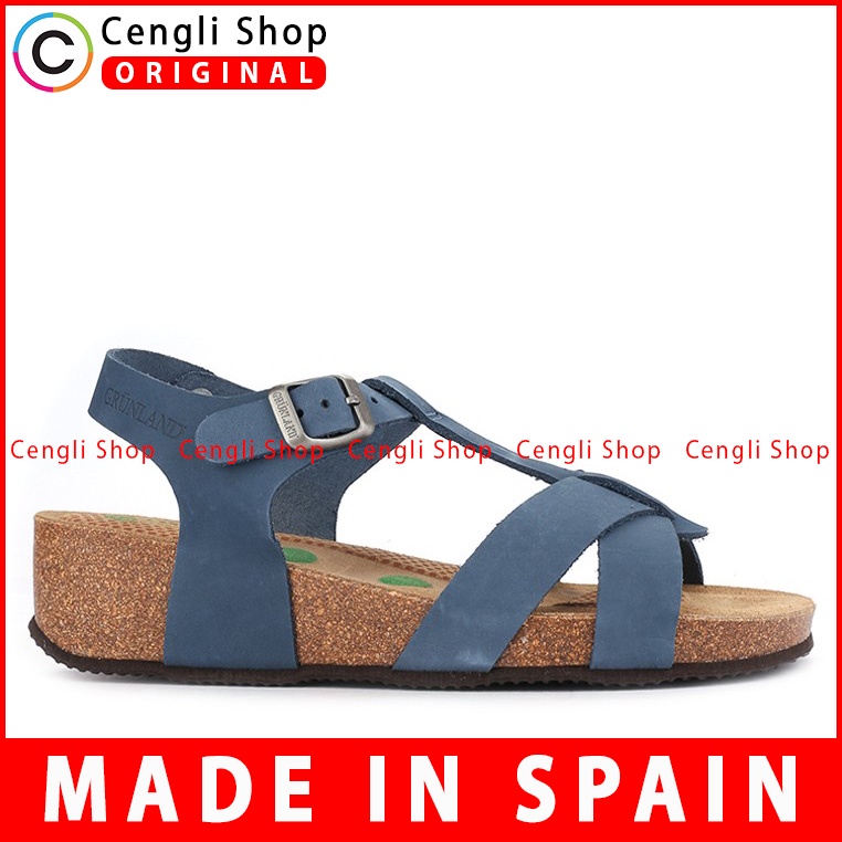 SANDAL SLIDE KULIT GRUNLAND WANITA ORIGINAL SLINGBACK FLAT BIRU GRW02