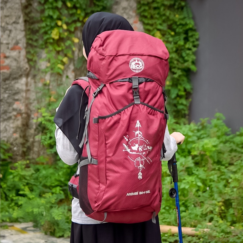 Tas Ransel Carrier Gunung Hiking Outdoor 50 Liter Wanita - Irco Arimbi Merah Maroon