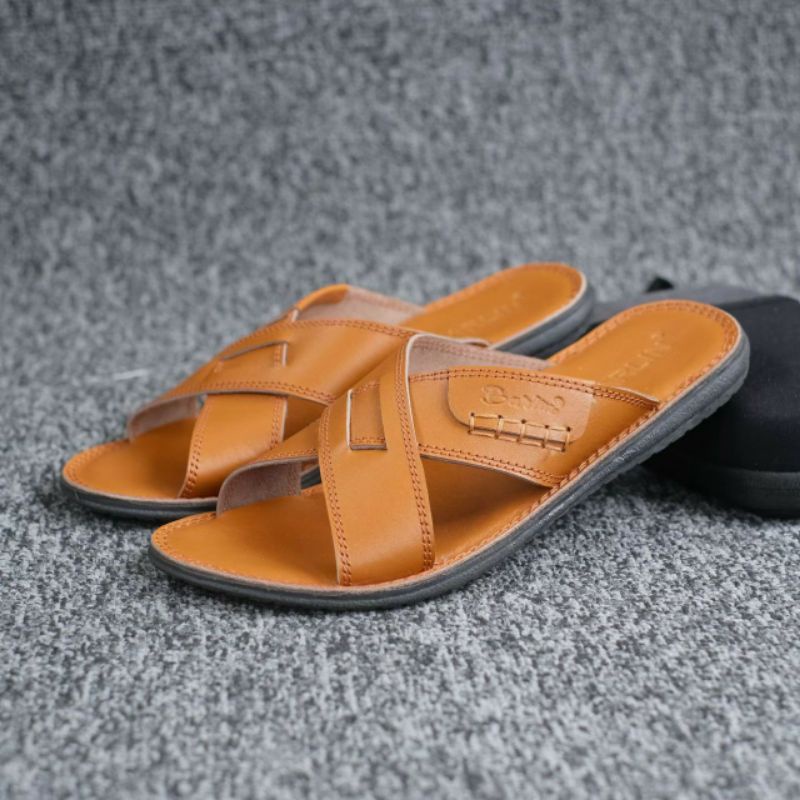 BRLN 002 Tan Sandal Pria Casual Terbaru Sendal Slide Selop Kasual Cowok