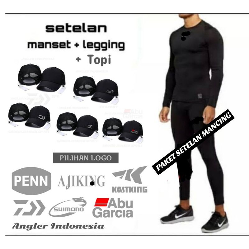 paket hemat Kaos mancing - celana mancing - topi mancing bermacam logo