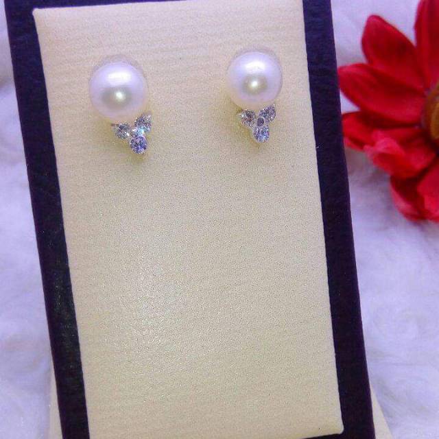 Anting mutiara air tawar lombok asli rangka silver
