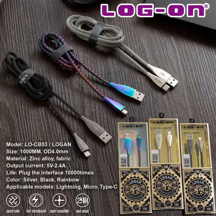 KABEL DATA LOGAN ZINC ALLOY LO-CB53 -IPHONE IOS LIGHTNING USB CABLE CHARGER 100 LOG ON