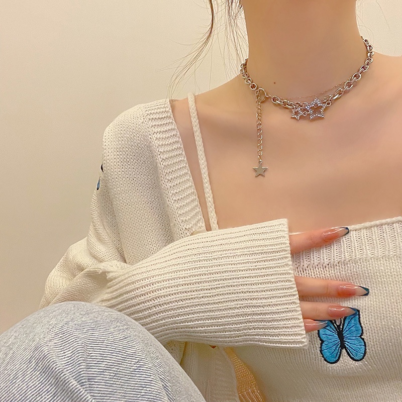 Irregular Star Pendant Necklace Double Necklace Hip Hop Clavicle Chain