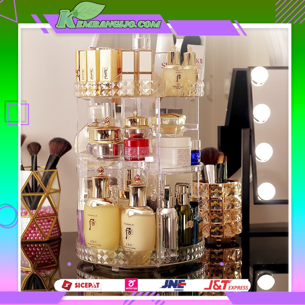 Rak Kosmetik Acrylic Putar 360 Derajat Make Up Organizer Diamond Besar Untuk Penyimpanan Skincare Ac