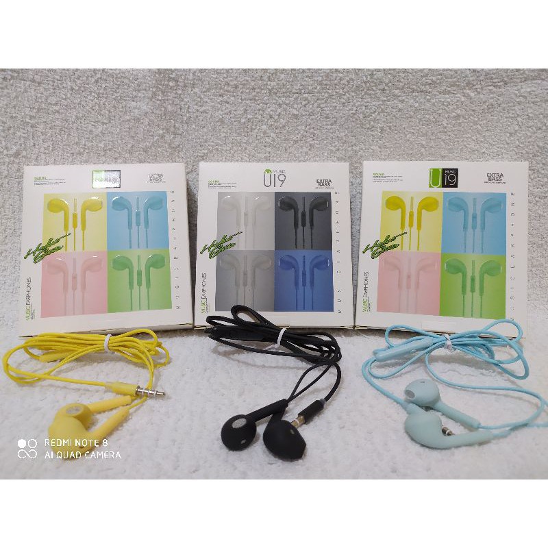 HEADSET MACARON U19 Hifi Stereo Extra Bass Handsfree Matte Colorfull Earphone Jack 3.5mm With Mic