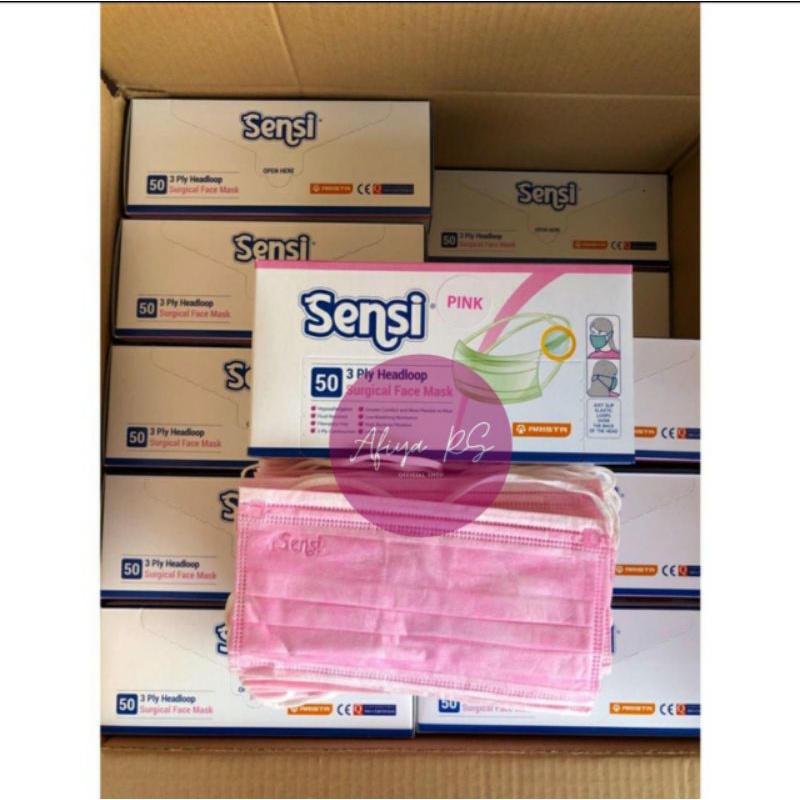 Masker Sensi Headloop 3 Ply Warna Pink isi 50 Pcs