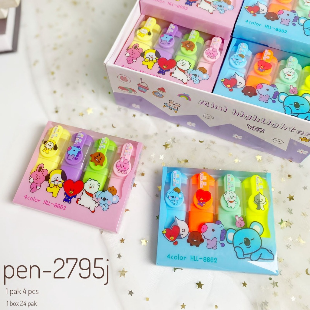 

TERMURAH STABILO MINI 4 WARNA KARAKTER BTS / HIGHLIGHTER PEN COLOUR KD224
