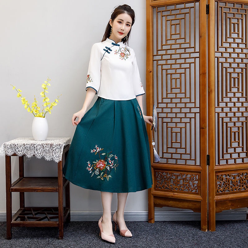 Hanfu women's Chinese style women's clothes 2020 new summer cheongsam two-piece set of girls' Tang c