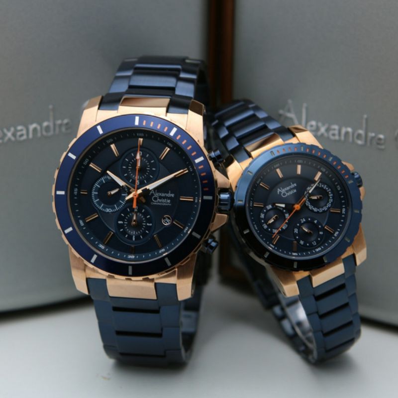 JAM TANGAN COUPLE ALEXANDRE CHRISTIE AC 6141 BLUE ROSE GOLD ORIGINAL