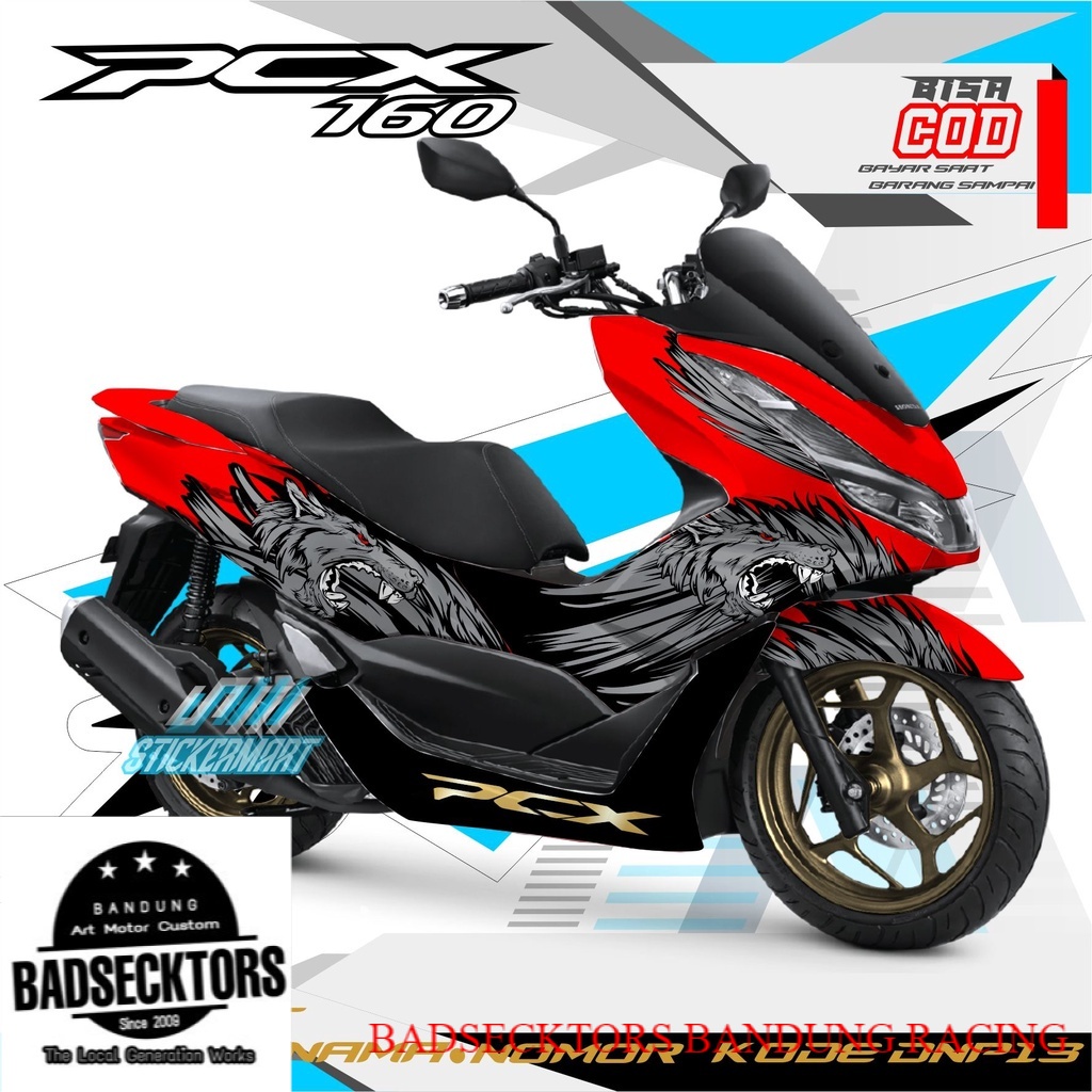 DECAL PCX 160 motif serigala warna merah variasi keren