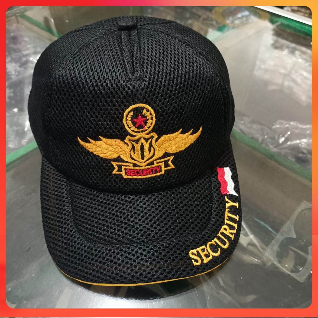 topi security hitam wing kuning