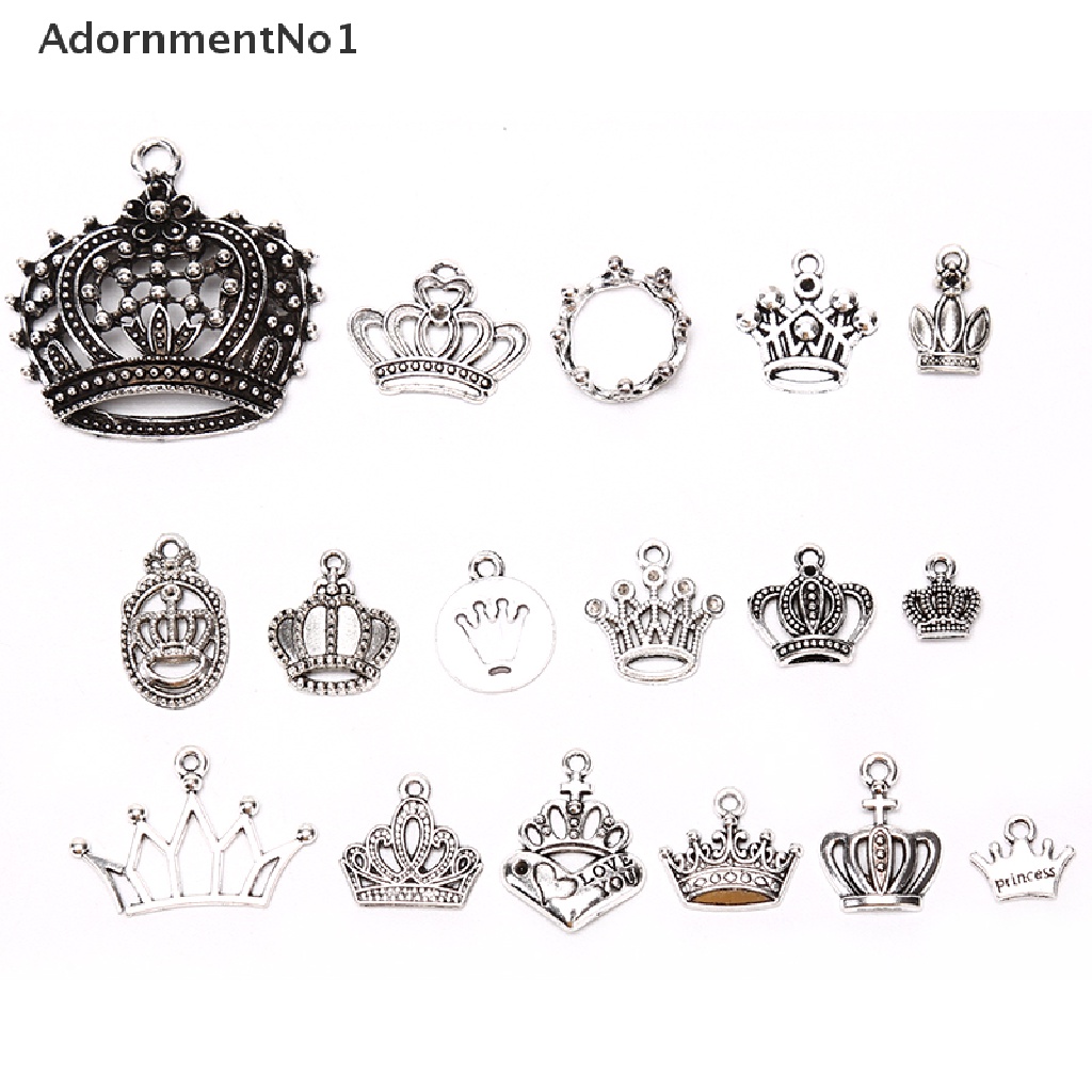 (AdornmentNo1) 17pcs / Set Liontin Mahkota Vintage Bahan Alloy Warna Silver Untuk DIY Perhiasan