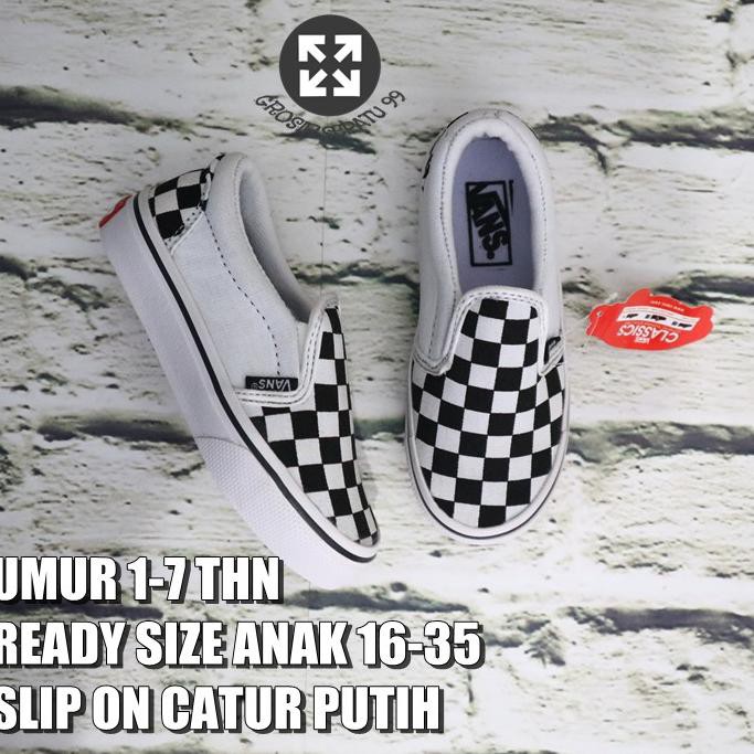 4.4 FLASH SALE PGS Sepatu Anak Laki Laki Perempuan Sneakers Slip On Vans Checkerboard Catur Umur 1 2