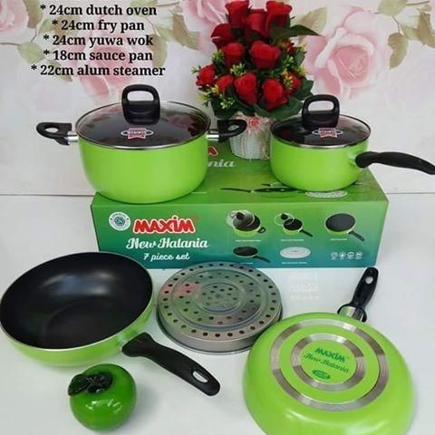 Maxim Panci Halania 7 pcs Set HAL7SET Fry Pan Saucepan Dutch Oven Wok