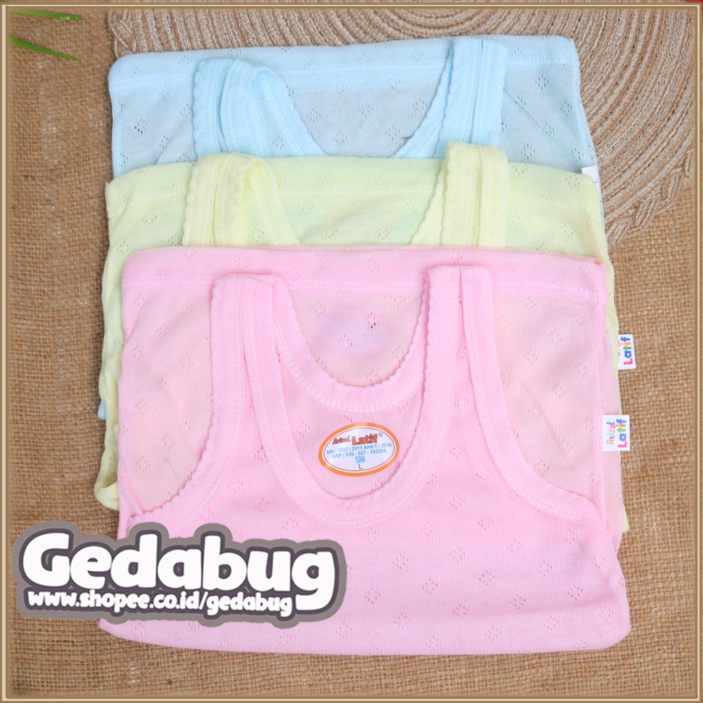 3 Pcs - Singlet Anak Latif Warna Berpori / Kaos Kutung Warna Berpori | Gedabug