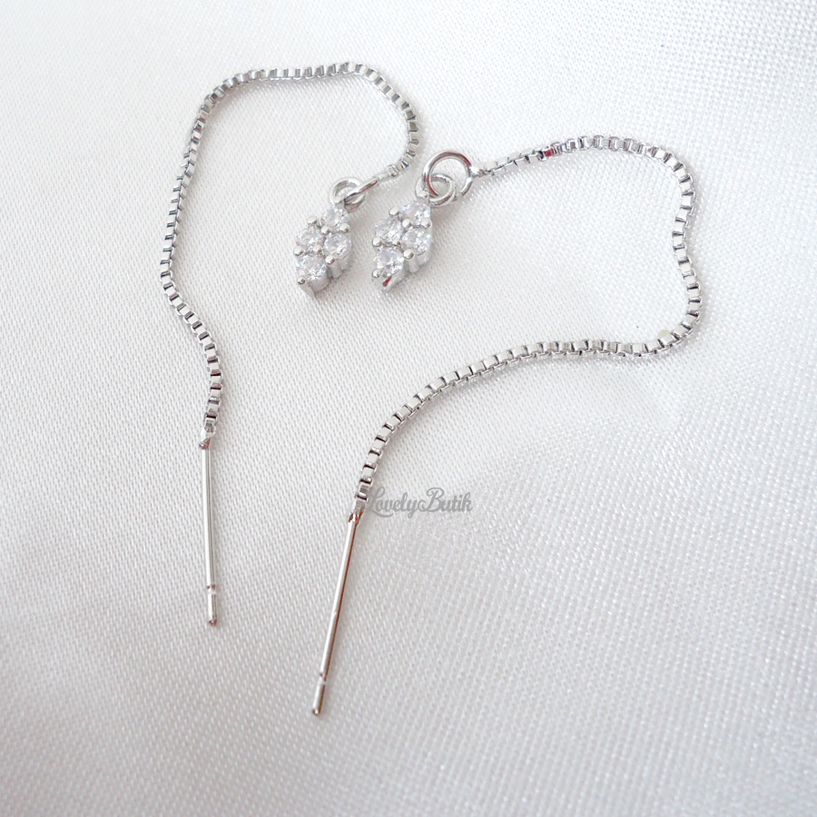 Lovelybutik - Anting Serut Xuping J4ne Anting-Anting Panjang Rumbai Rantai Permata Silver Garis Telinga Wanita