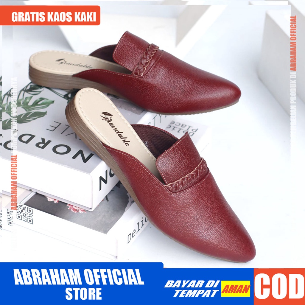 ABRHM x DEROSI Sepatu Flat Wanita Slop Sepatu Kerja Kantor Wanita Slip On Cewek / Cewe Kulit Asli flatshoes