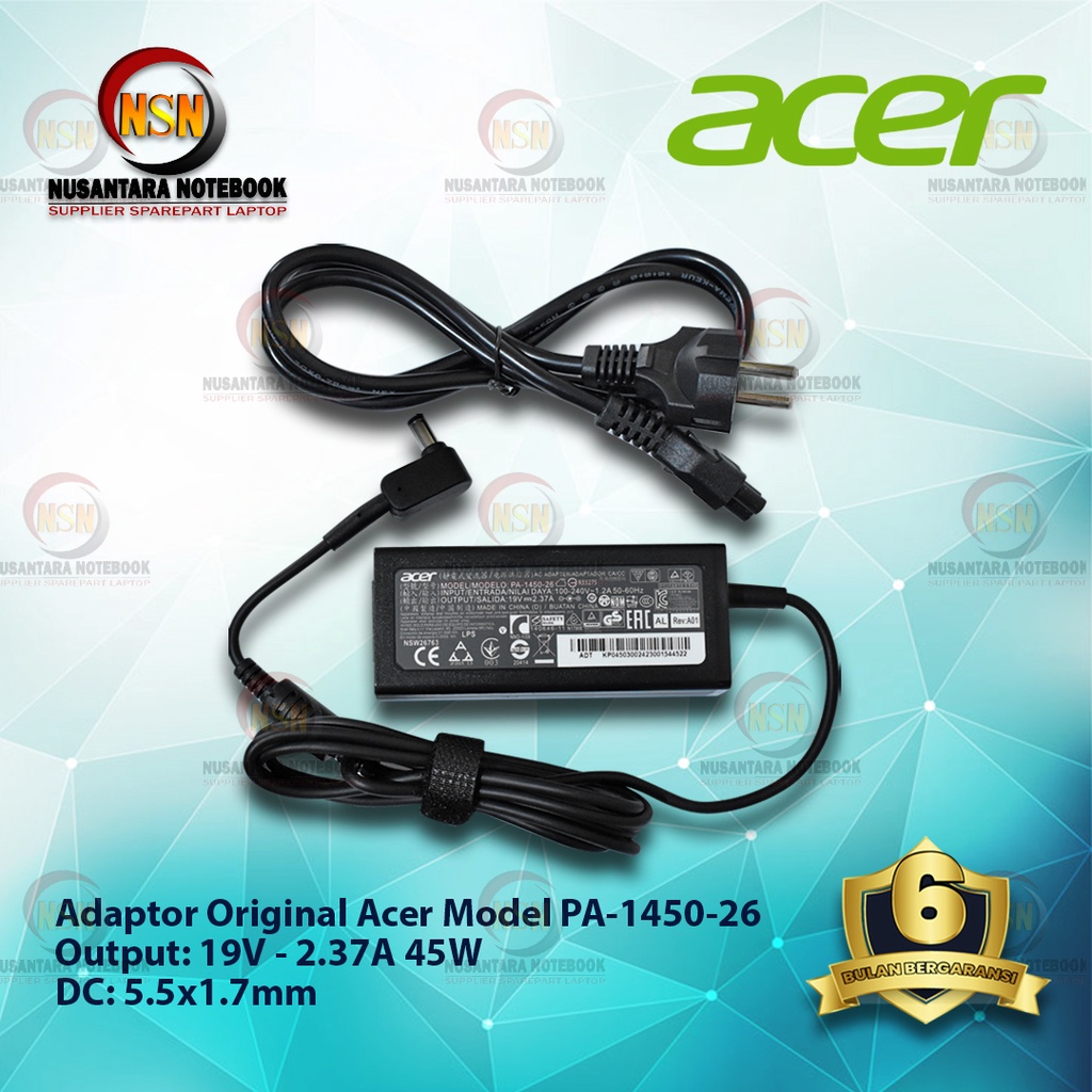 Adaptor Charger Original Laptop Acer 19V 2.37A DC 5.5 X 1.7mm Laptop Acer