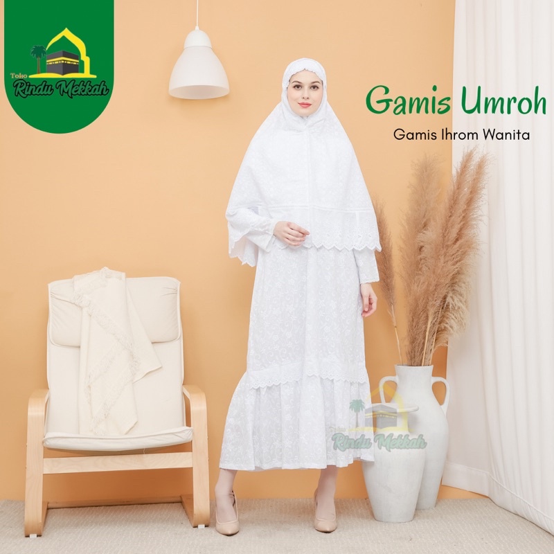 Gamis Putih Umroh Haji Katun Bordir Syari ihrom wanita
