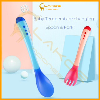 Image of LAKOE 1PCS Sendok makan bayi silikon / Sendok dan Garpu Pengubah Suhu Bayi
