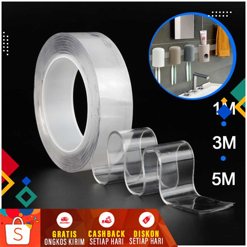 

Double Tape Perekat No Trace Washable Sticker Plaster Tempel Benda Berat Selotip Tebal Alat Rekat Barang Berkualitas