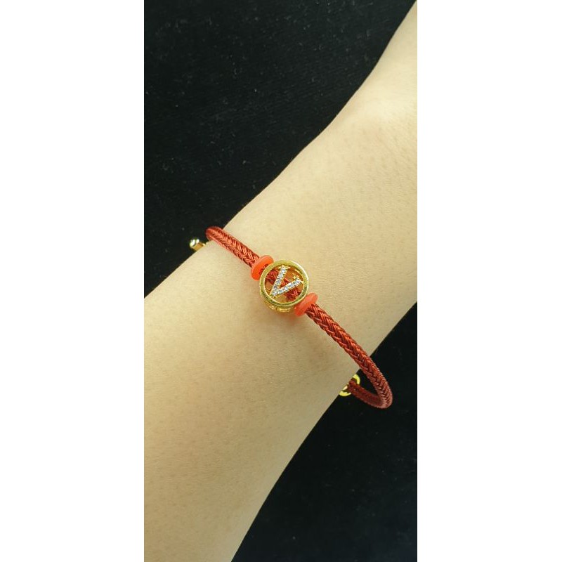 gelang tali with liontin 2 in 1 huruf V simple mewah elegant P70