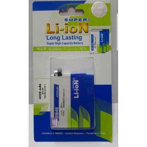 baterai batre double power li-ion lion super bm46 xiomi redmi note 3